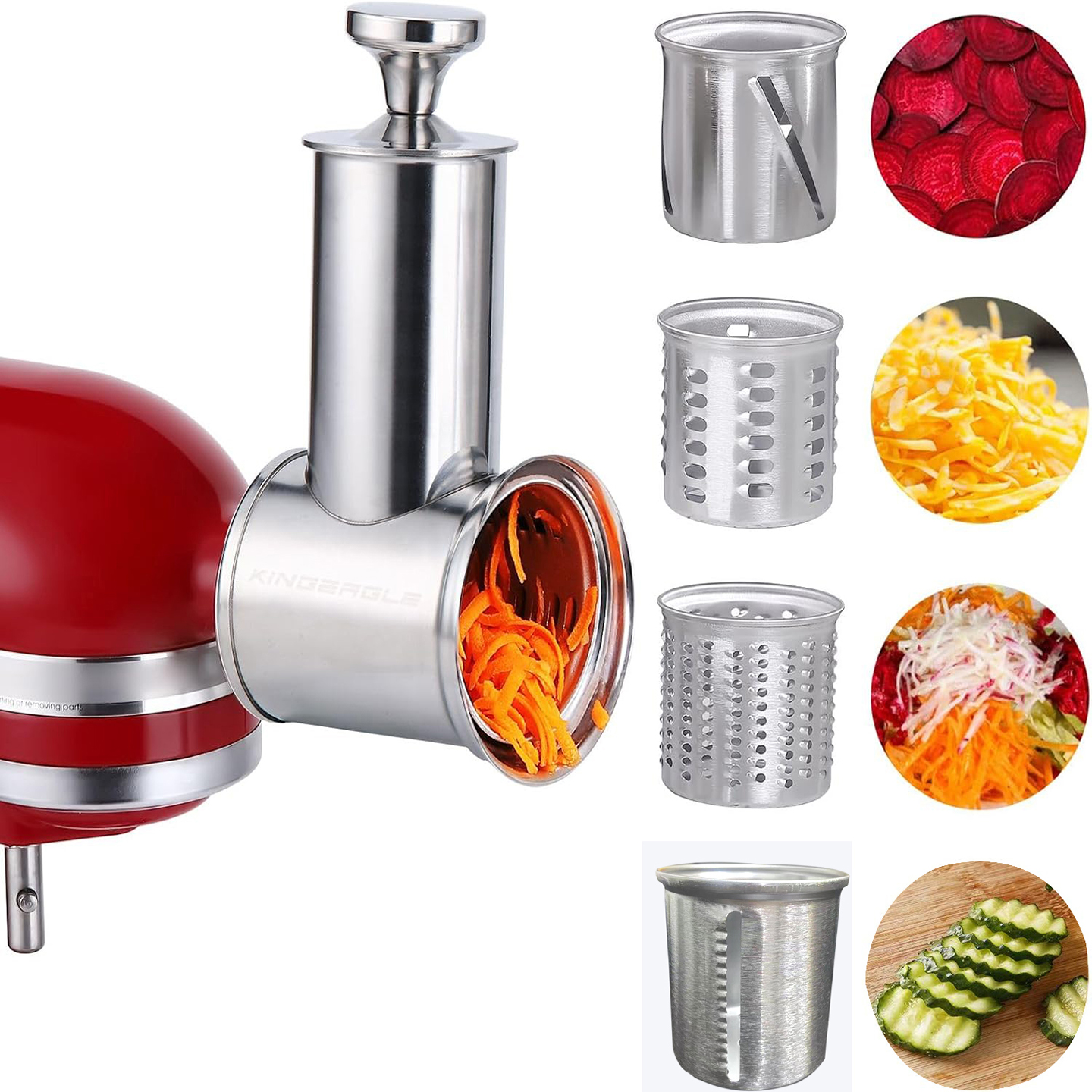 Dishwasher Safe Steel Slicer Shredder Attachment for KitchenAid Mixers, Vegetable Cheese Grater