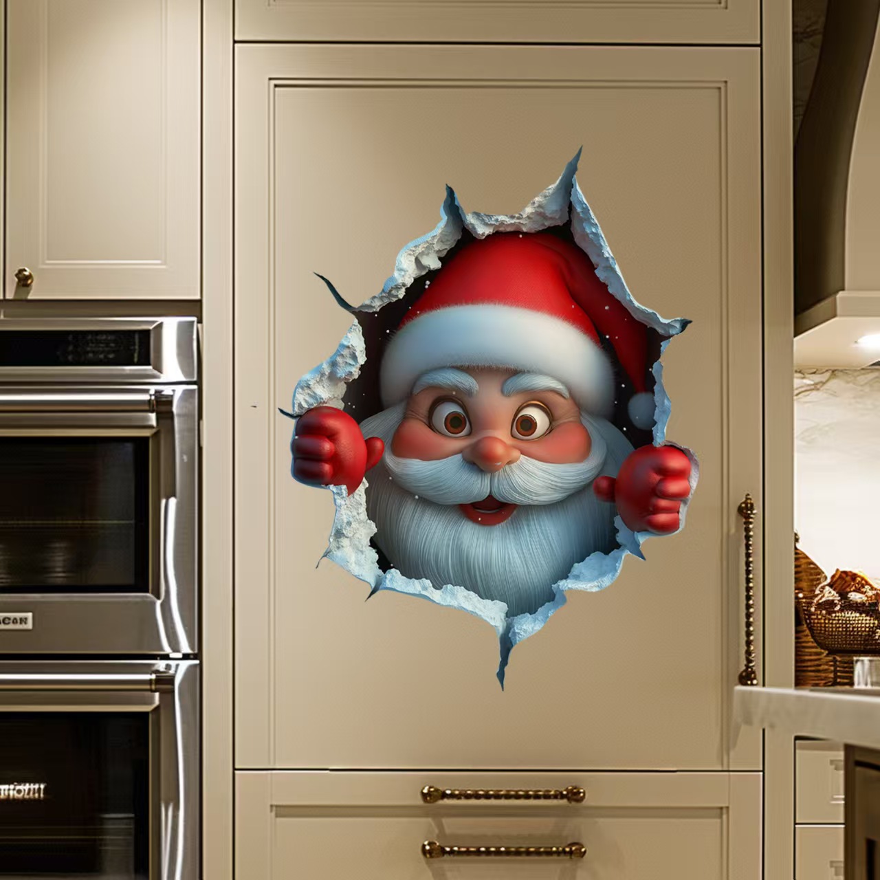 Christmas Sticker with Breaking Wall Effect - Removable Santa Claus Wall Decal for Damage-Free Installation