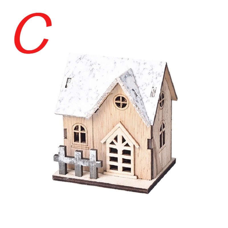 Luminous Cabin Christmas LED Light Wooden House, Merry Christmas Decorations for Home, DIY Xmas Tree Ornaments, Kids