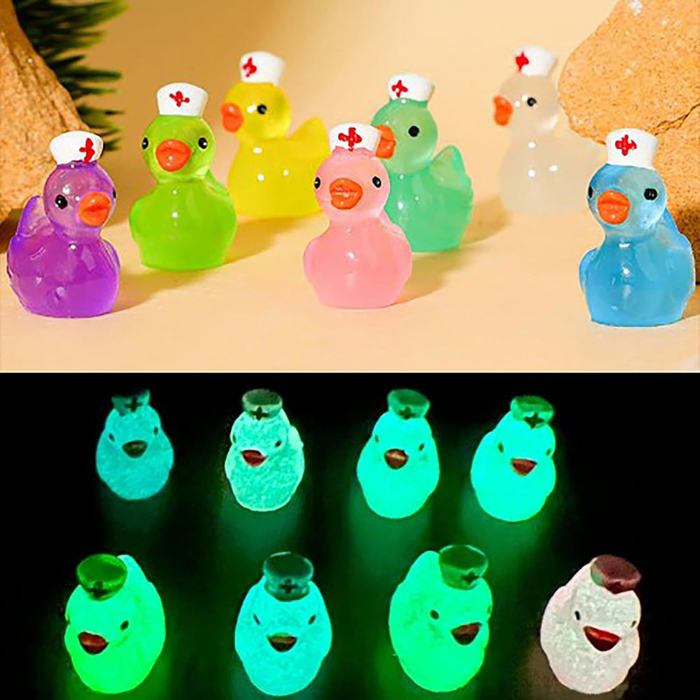 Fairy Garden Decor, Glow in Dark Nurse Duck Figurine, Fluorescent Night Light, Miniature Accessories for DIY Micro Lands
