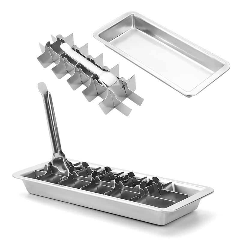 Stainless Steel Ice Cube Tray Reusable Metal Ice Cube Maker for Square Ice Cubes