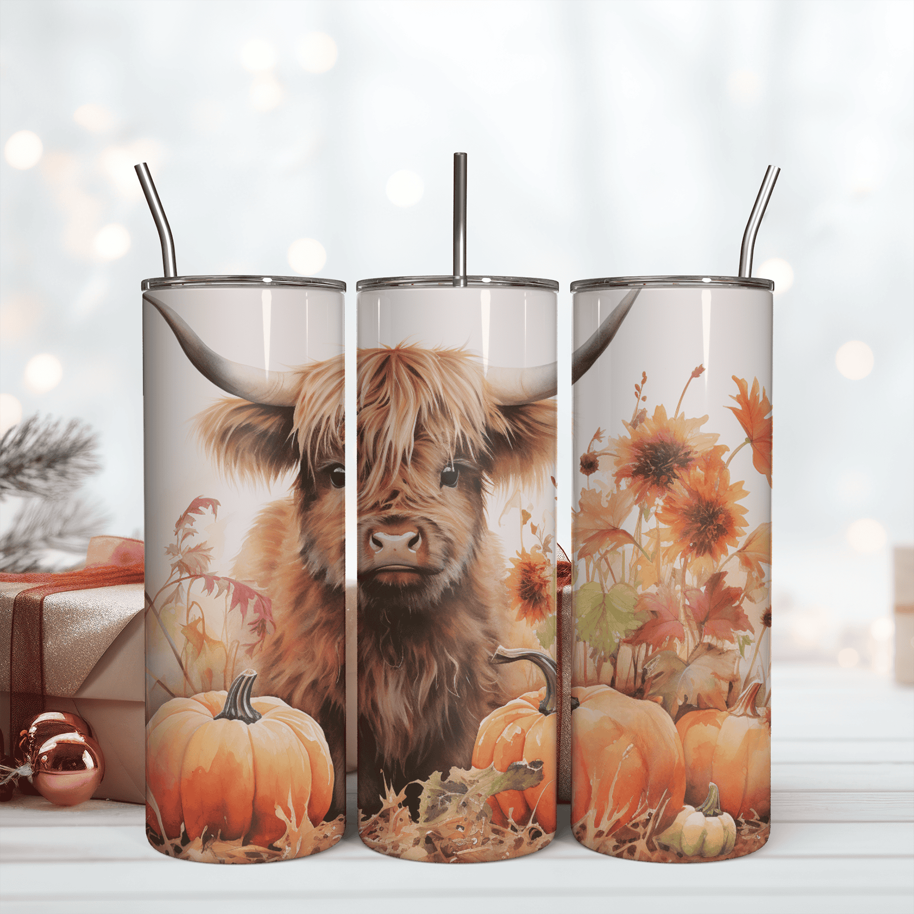Fall Setup Highland Cow Skinny Tumbler 20oz Design Png | Inspire Uplift