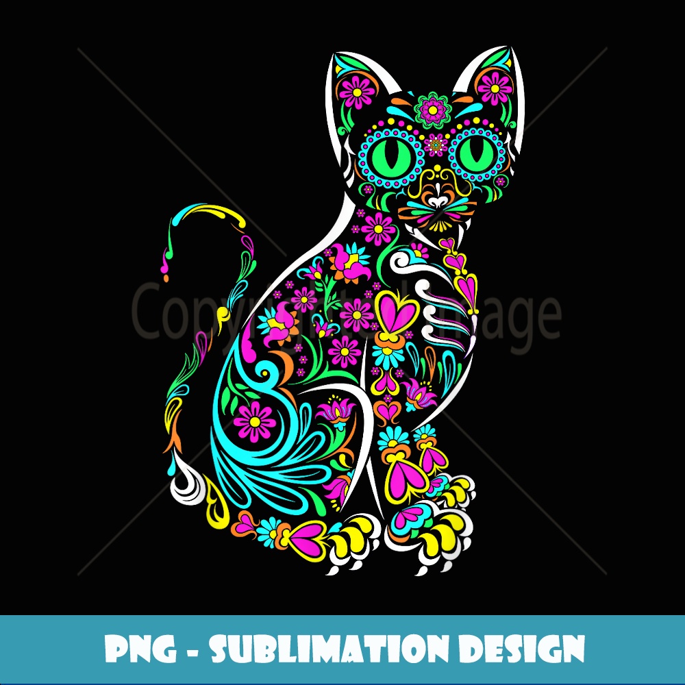 T-shirt 'Dia De Los Meowtos' - Chat Mexicain Style Dia De Los Muertos - Design Coloré Et Festif - Pour Amateurs De Chats Et De Culture Mexicaine - 7