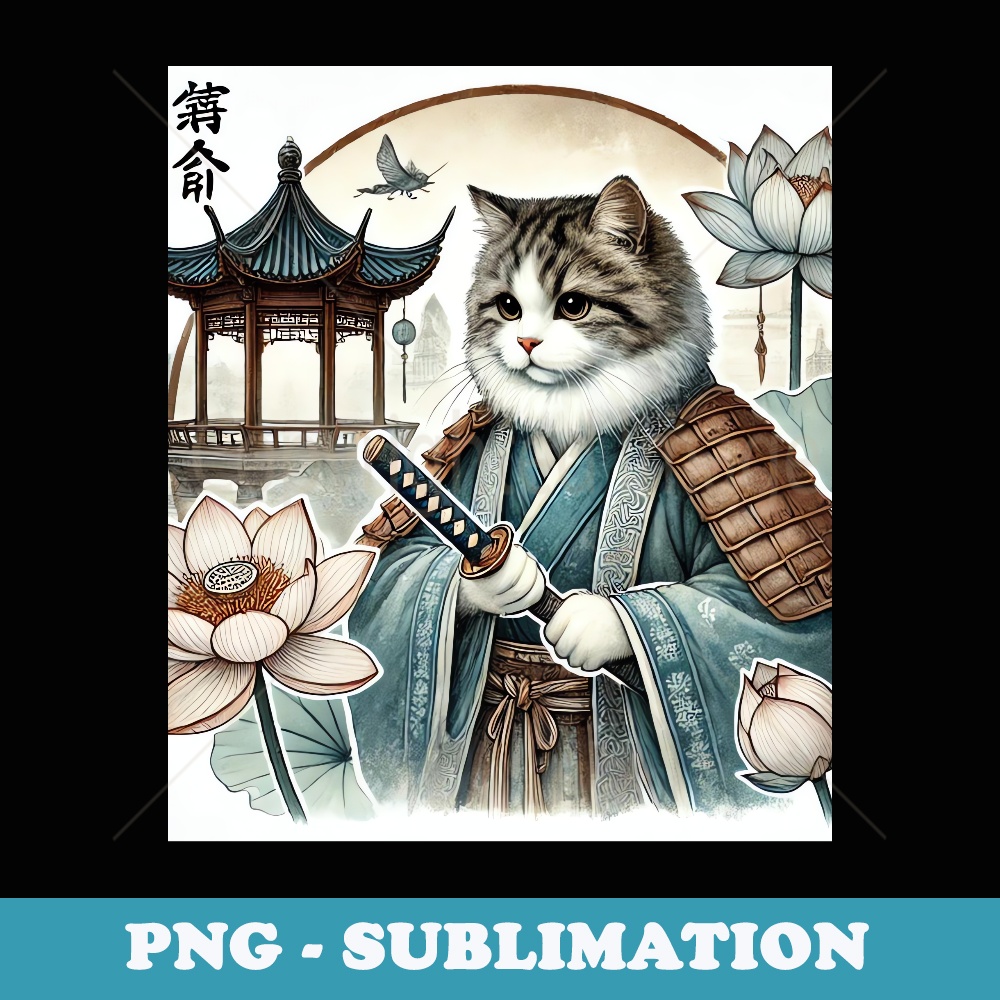 Samurai Cat Mastery - Vintage Ukiyo-e Warrior Art | Inspire Uplift
