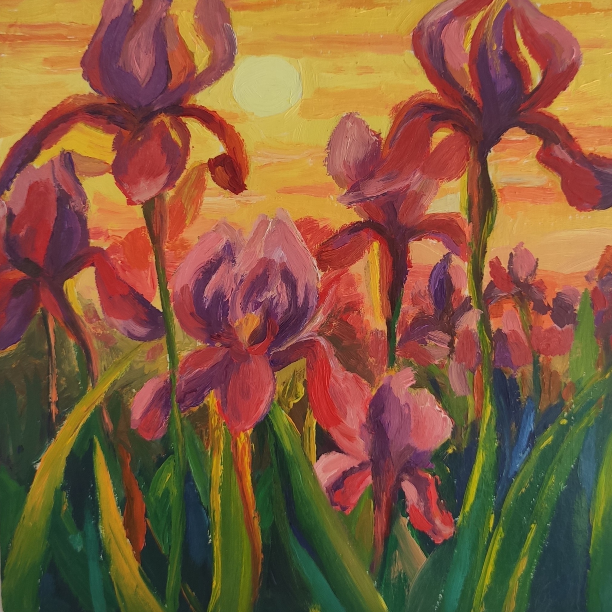 Original oil painting on cardboard flowers irises | Inspire Uplift