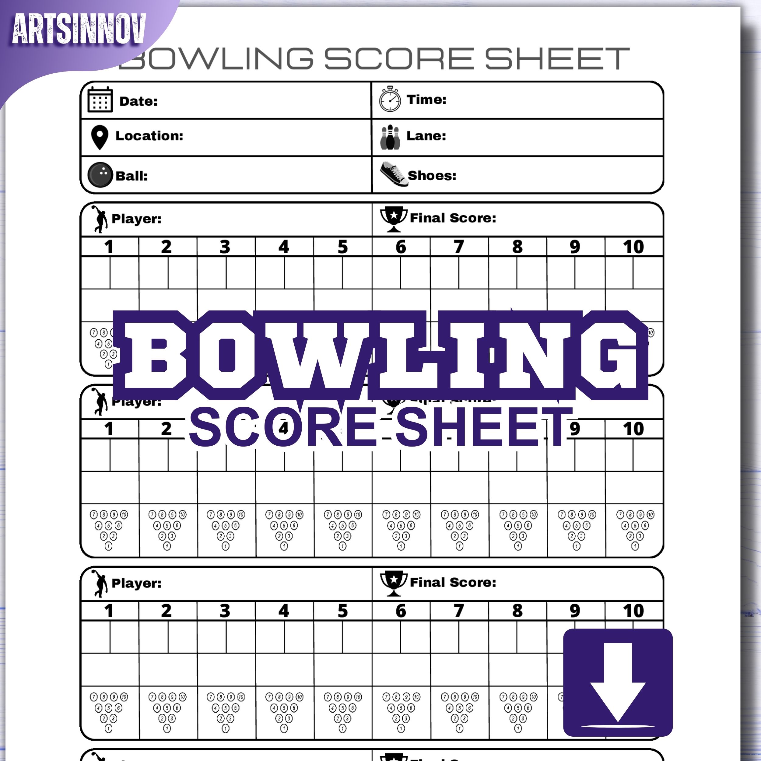 Bowling Score Sheet Printable Instant Download PDF Bowling Inspire Bowling Score Sheet Printable Instant Download PDF Bowling Inspire