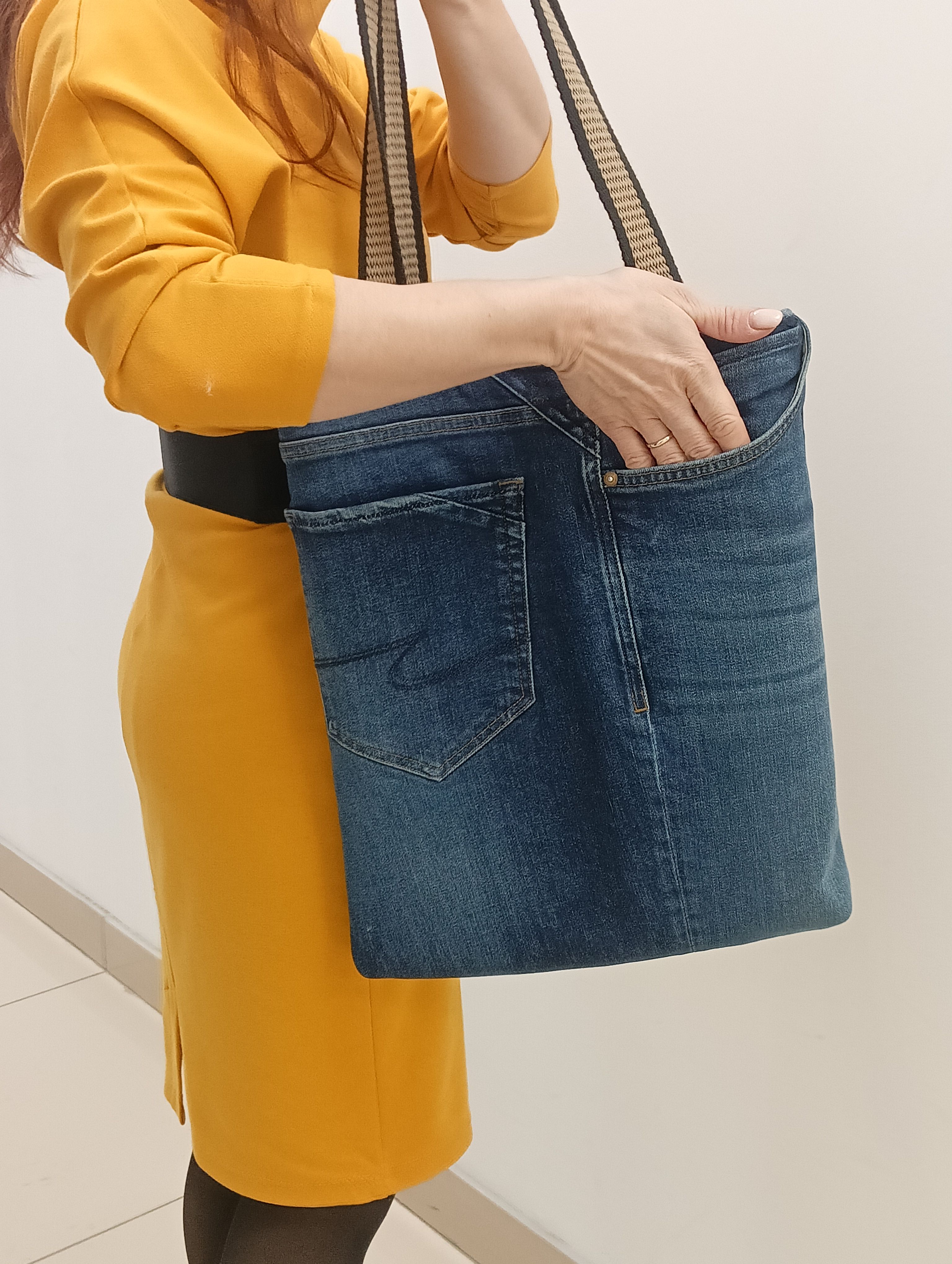 Heavy Industrial Washing Large Denim Shoulder Bag