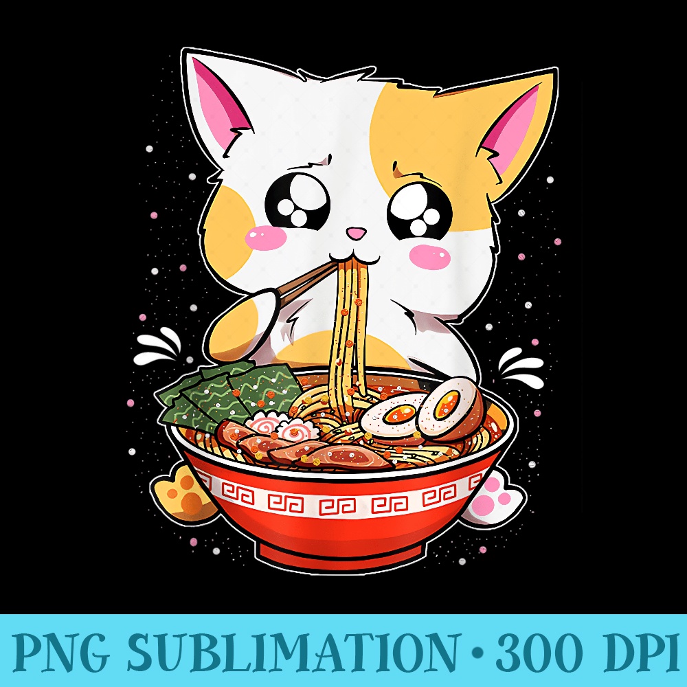 Ramen Eating Cat Kawaii Anime Baka Japanese - PNG Download C | Inspire ...