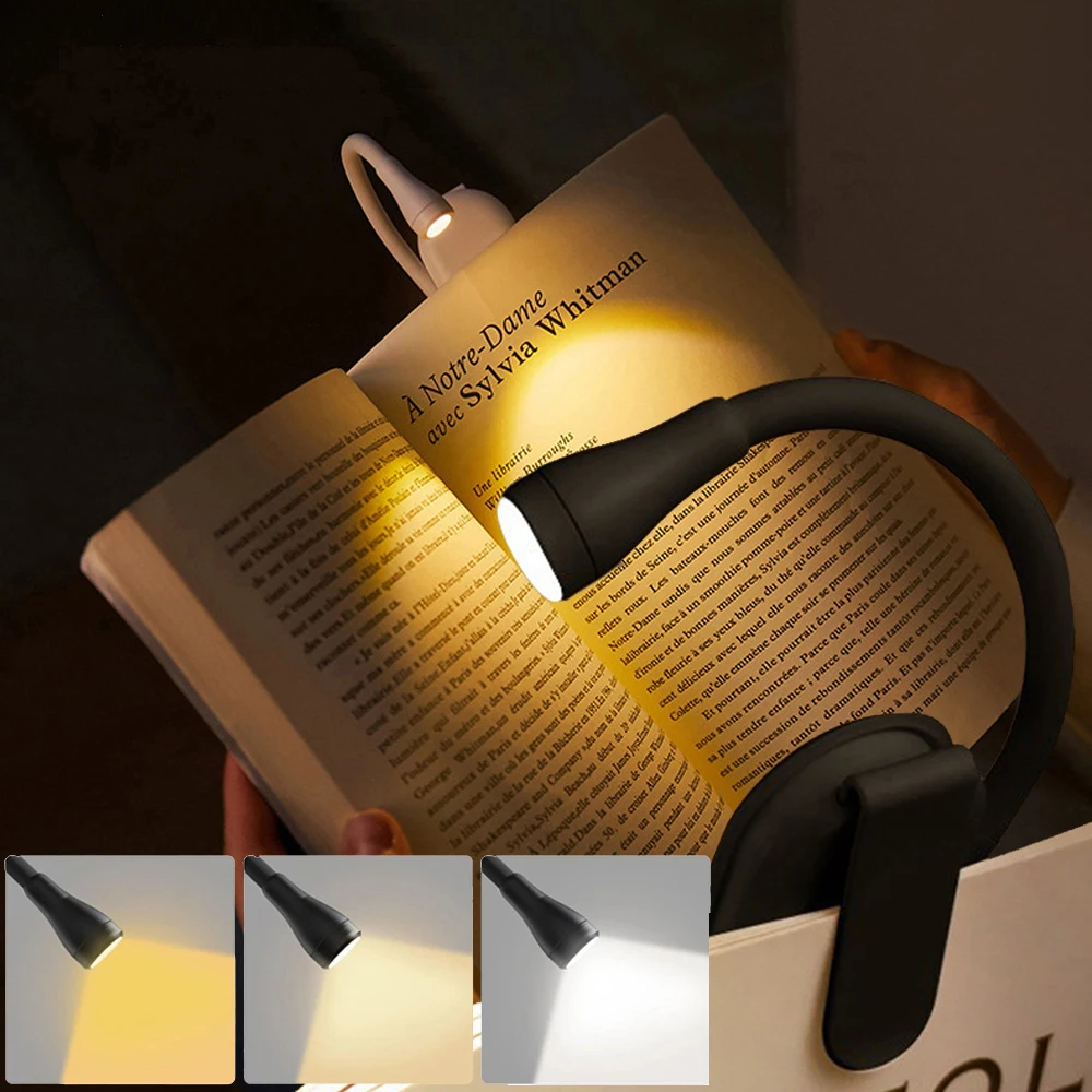 Rechargeable Book Light for Reading, 3 Color Adjustable LED, Eye Protection Clip On Lamp, 360 Flip Design for Bedroom