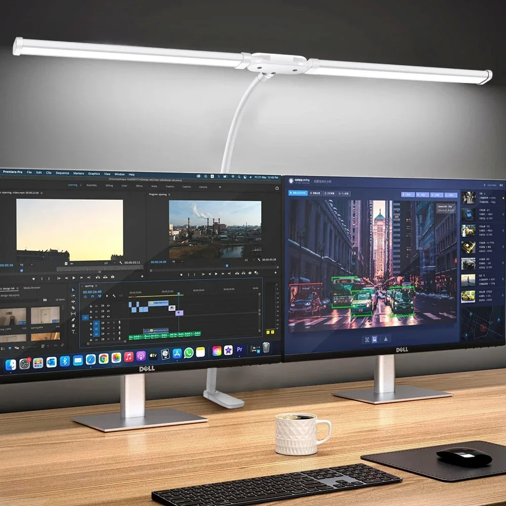 Dimmable Architect Desk Lamp, Dual Head LED Clip On Light, Flexible Monitor Light for Office, Computer, and Reading