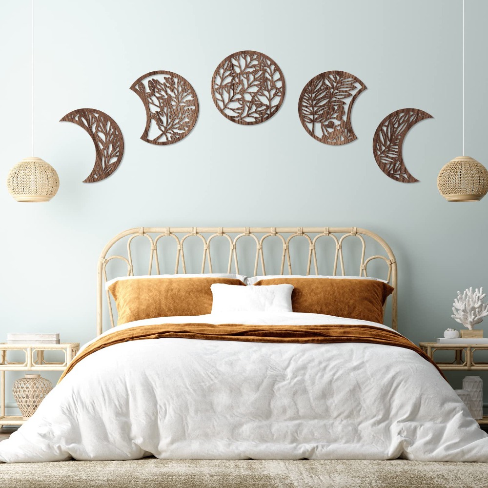 Wooden Moon Phase Wall Art Nordic Home Decor | Inspire Uplift