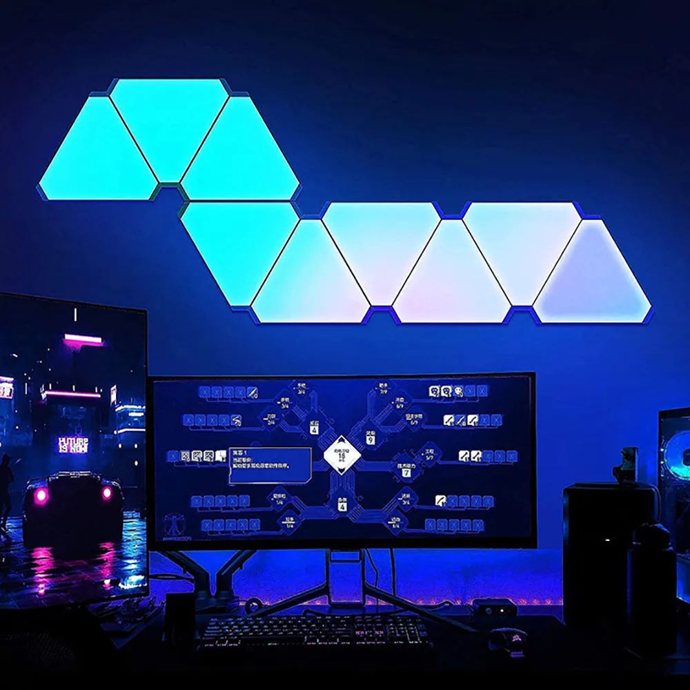 LED Triangle Lamps, WIFI Bluetooth USB Smart Wall Light, Creative Gaming Bedroom Decor