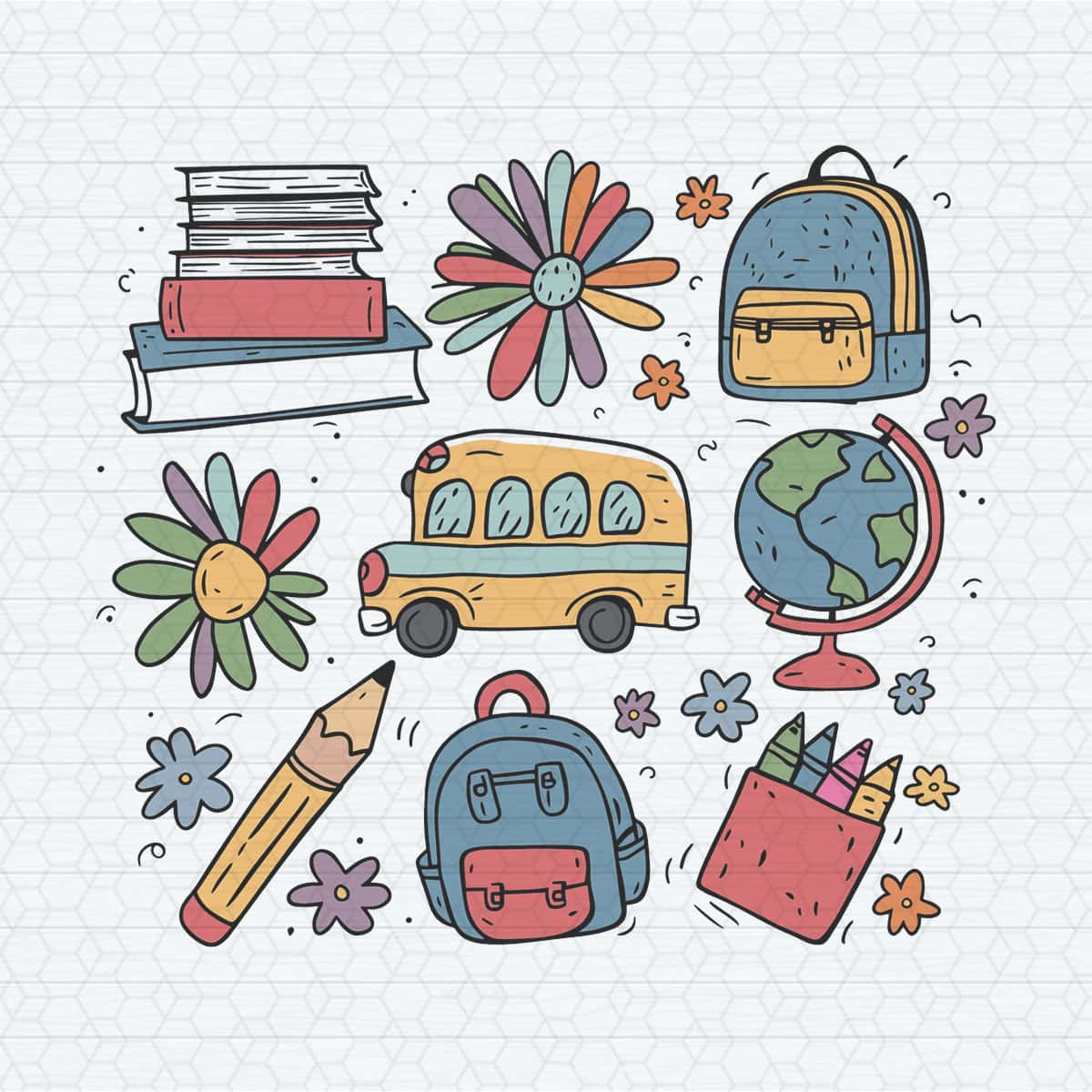 Back to School Doodles School Bus Books SVG | Inspire Uplift