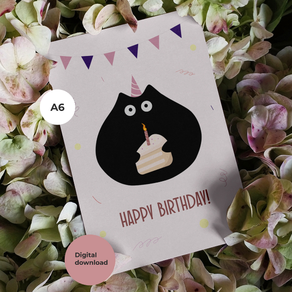 Printable Funny Birthday Card Animal Birthday Card Cute Cat | Inspire ...