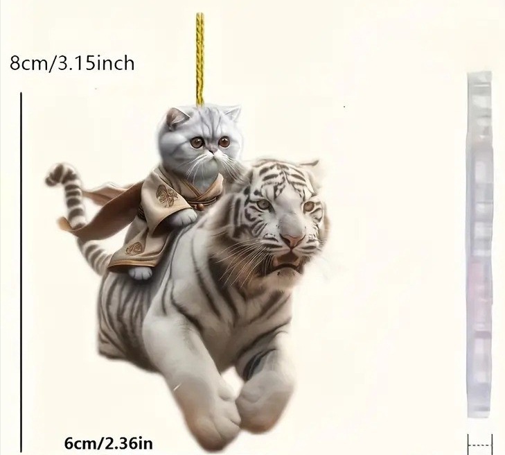 Car Interior Accessory, Fun Animal Cat Pendant with Chain, Realistic Rearview Mirror Hanging Ornament