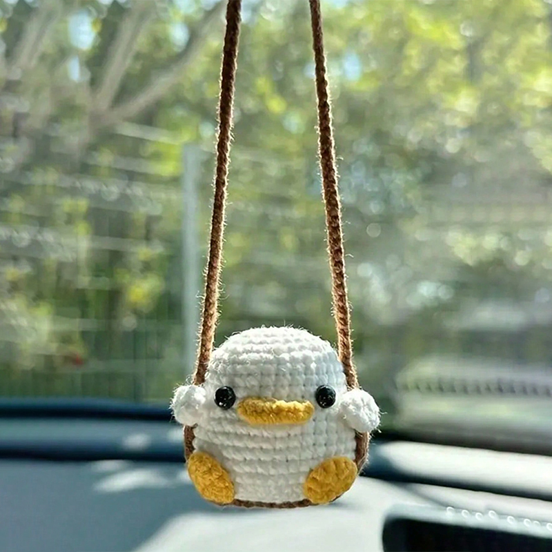 Crochet Frog and Duckling Car Pendant, Cute Soft Yarn Animal Decor, Rearview Mirror Gift Charm