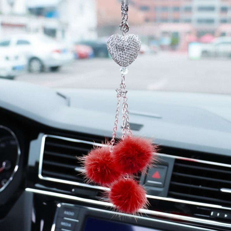 Auto Rearview Mirror Pendant, Fashion Diamond Car Accessorie, Bling Hairball Ornament, Cute Car Decor Birthday Gift