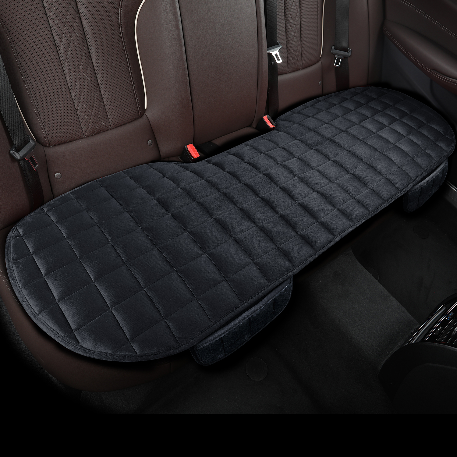 Warm and Comfortable Plaid Embroidered Car Cushion, Short Pile Universal Seat Cover with Storage Pocket