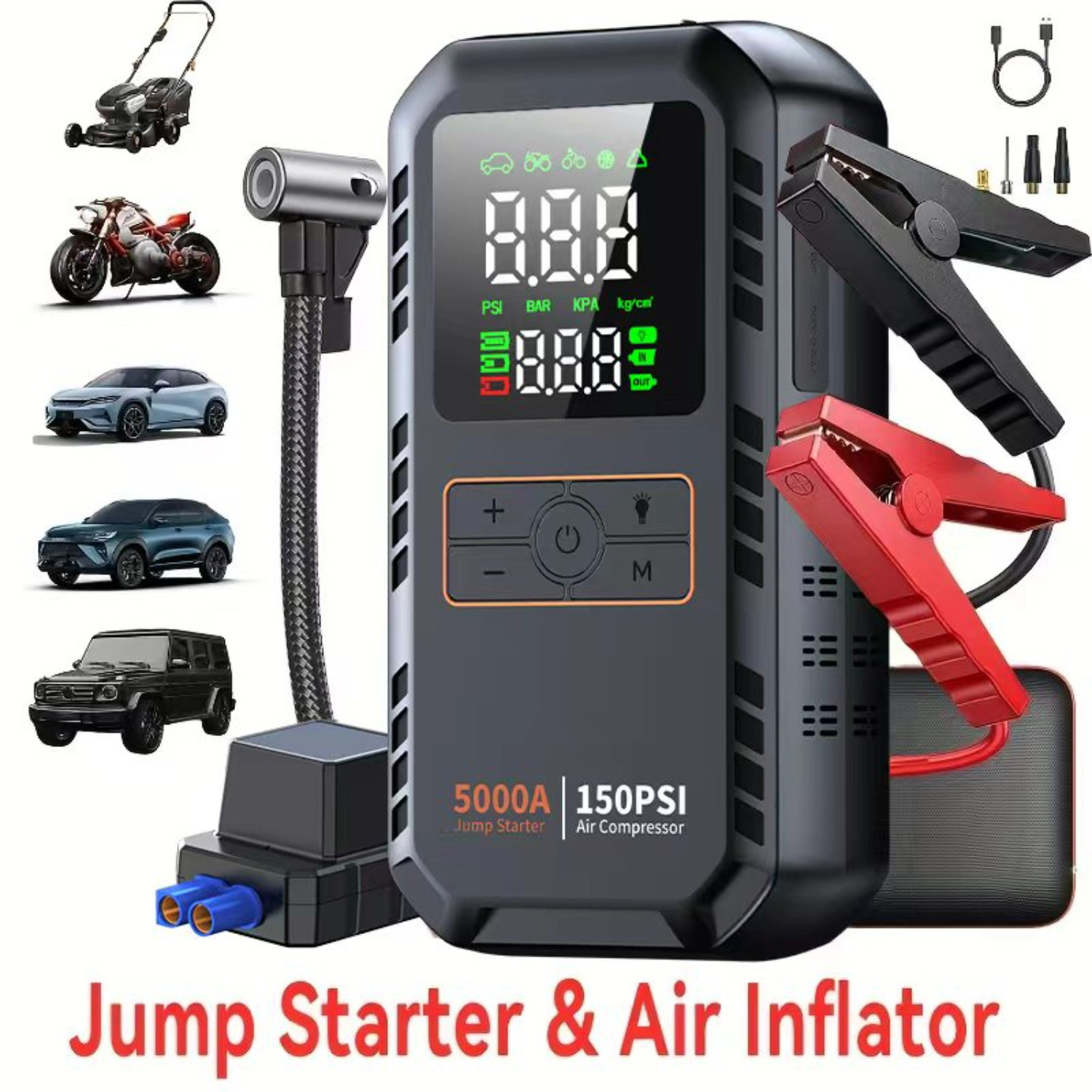 Car Jump Starter with Air Compressor PSI Tire Inflator Portable Battery Booster