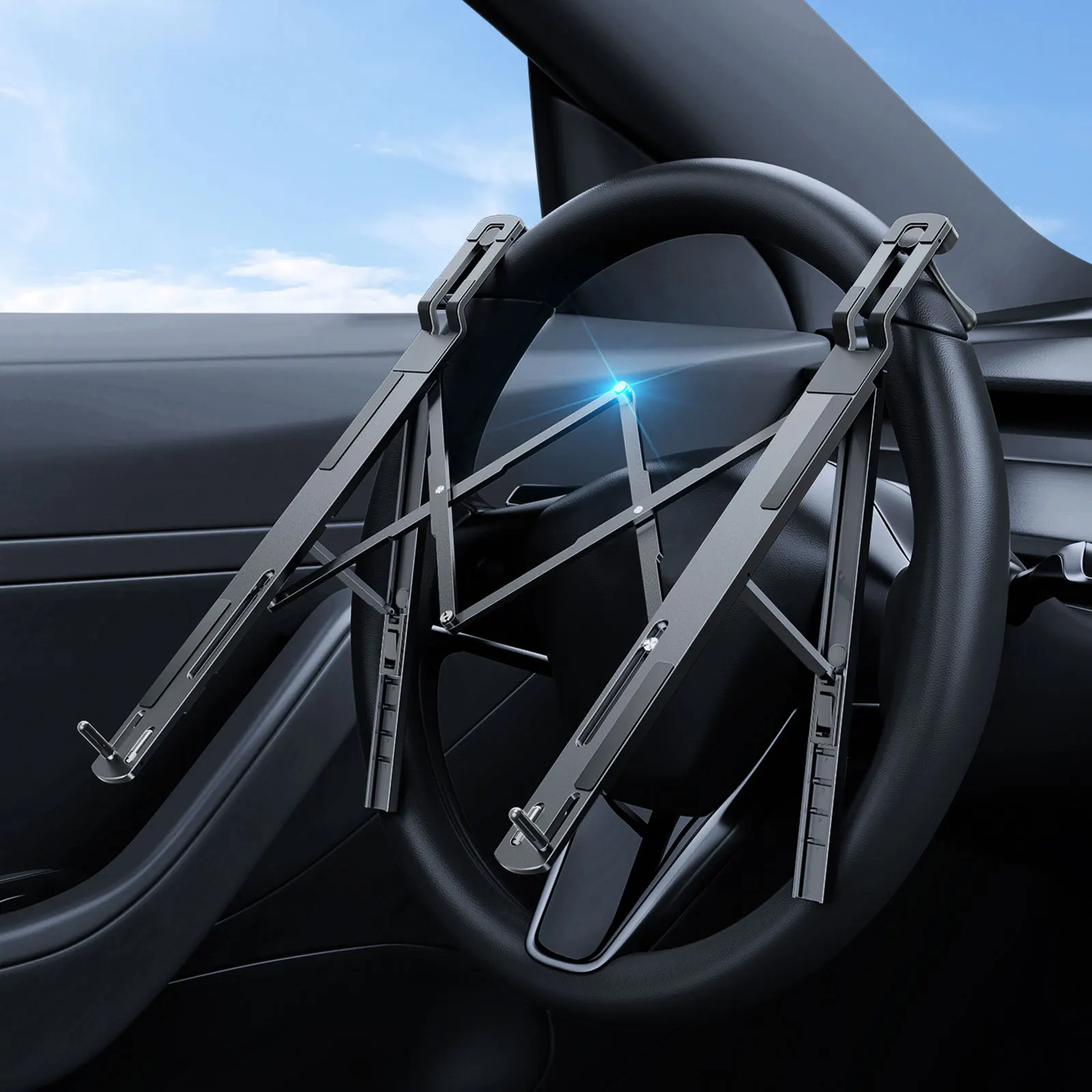 Car Steering Wheel Laptop Stand Adjustable Aluminum Car Laptop Desk for Laptop and Tablet