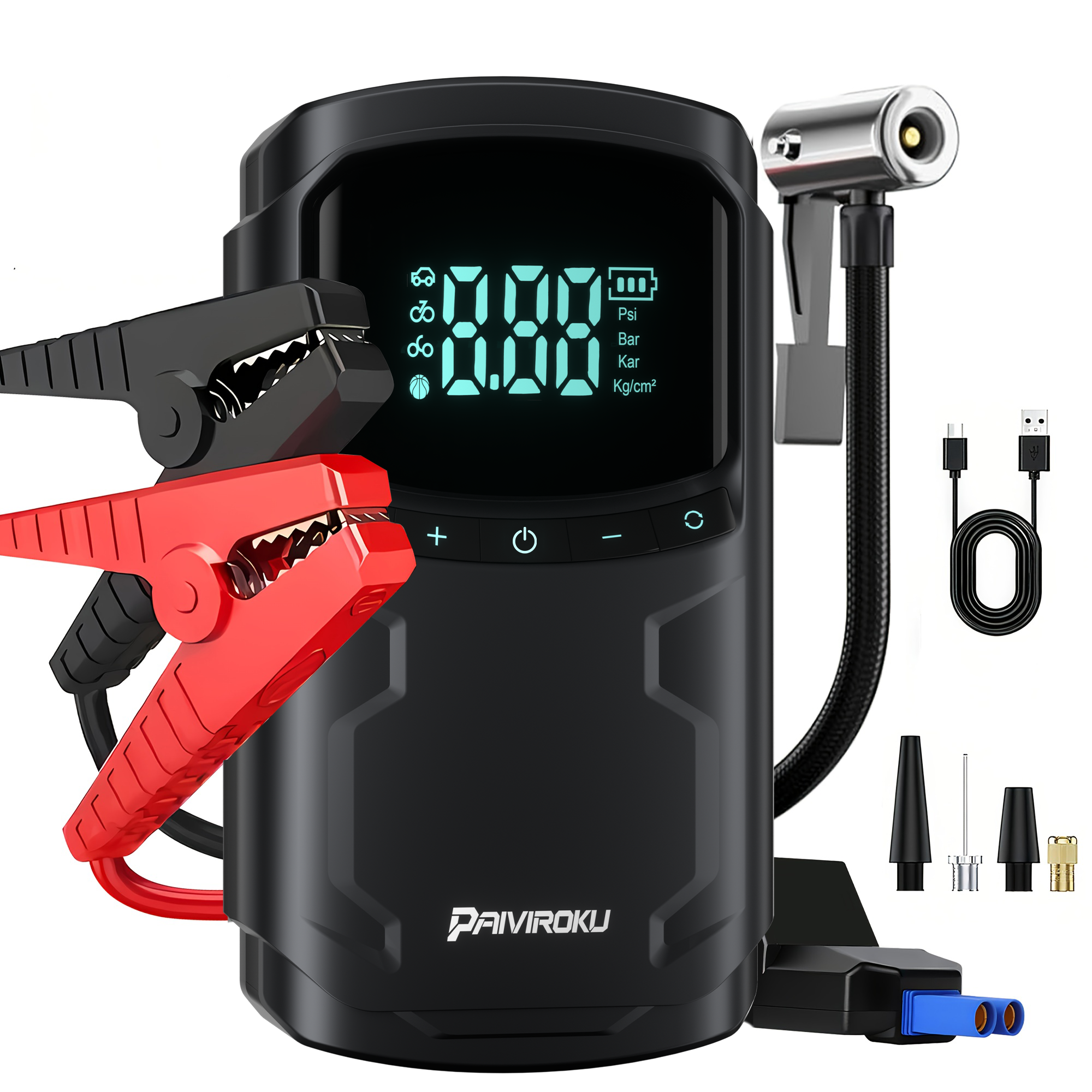 Car Jump Starter with Air Compressor PSI Portable Battery Booster and Tire Inflator Power Bank