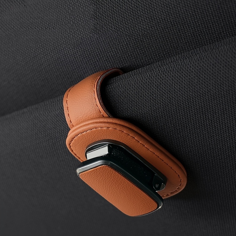 Car Sun Visor Glasses Holder PU Leather One Click Visor Organizer Clip for Glasses and Smartphones