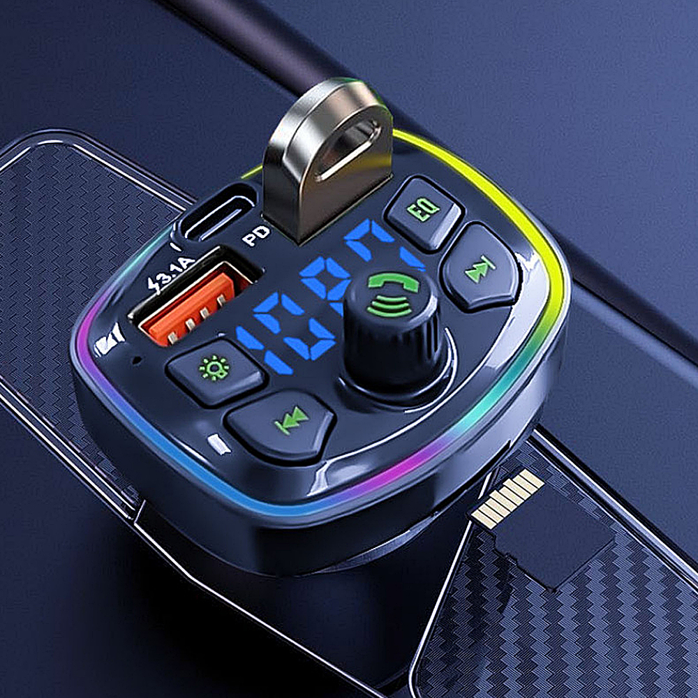 Bluetooth FM Transmitter Car Charger with Dual USB and Type C Fast Charging