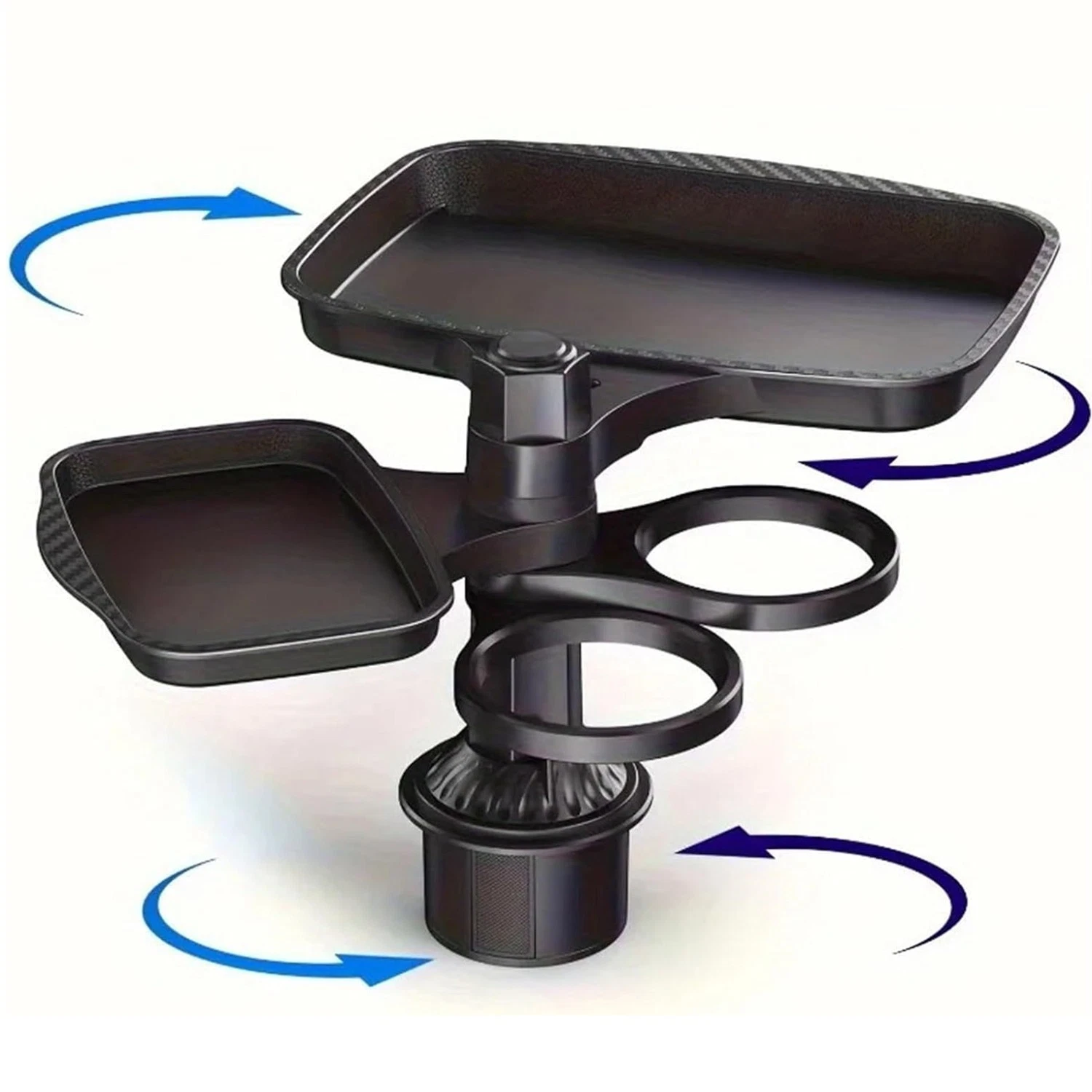 Expandable Car Cup Holder Tray with Rotating Food Table for Road Trips