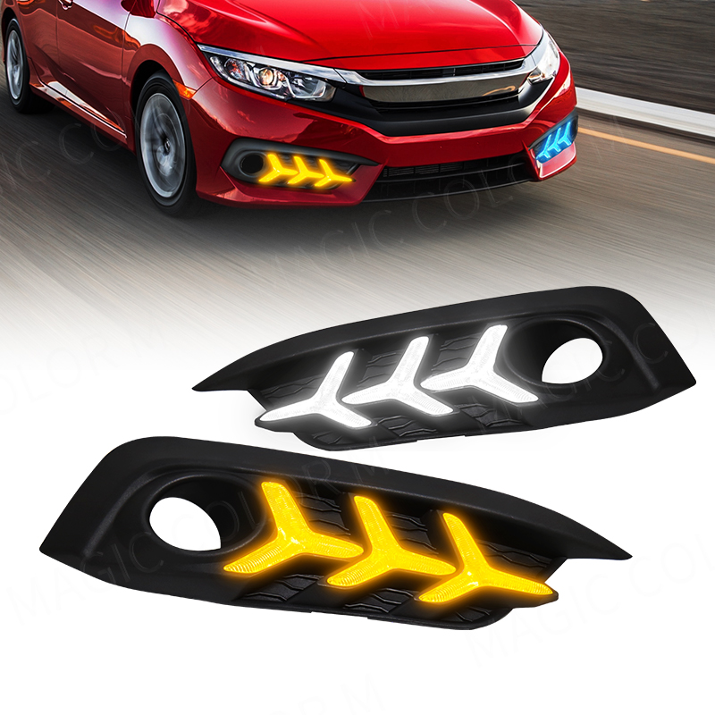 Honda Civic LED DRL Daytime Running Lights Front Bumper Turn Signal Accessories