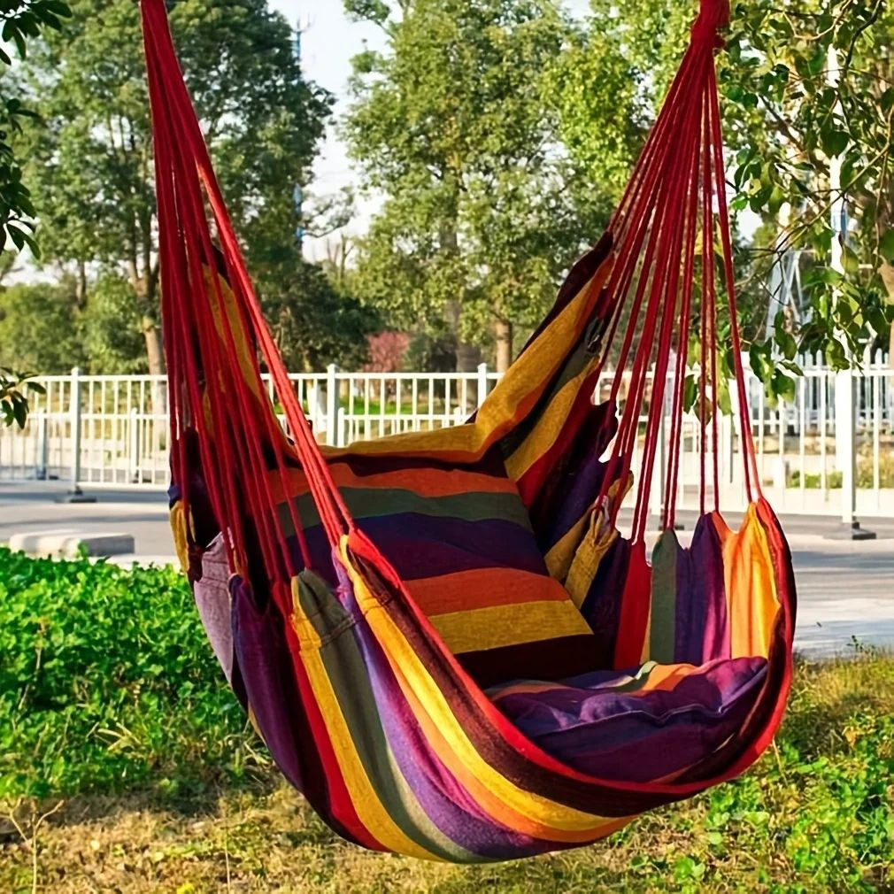 Outdoor Hammock Chair Canvas Leisure Swing Hanging Chair Without Pillow and Cushion – Indoor Outdoor Hammock for Patio