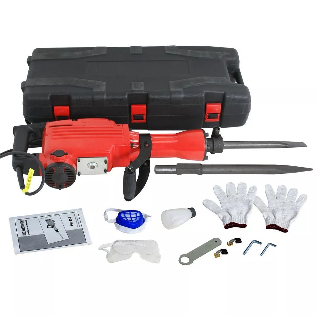 2200W Electric Demolition Jack Hammer - Heavy-Duty Concrete Breaker with 2 Chisel Bit Bull Point Flat Chisel 110V Corded