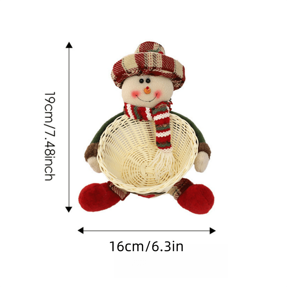 Christmas Candy Basket Snowman, Woven Stand, Holiday Desktop Decor, Cute Design, Doll Decoration, Bowl Gift Box, Storage
