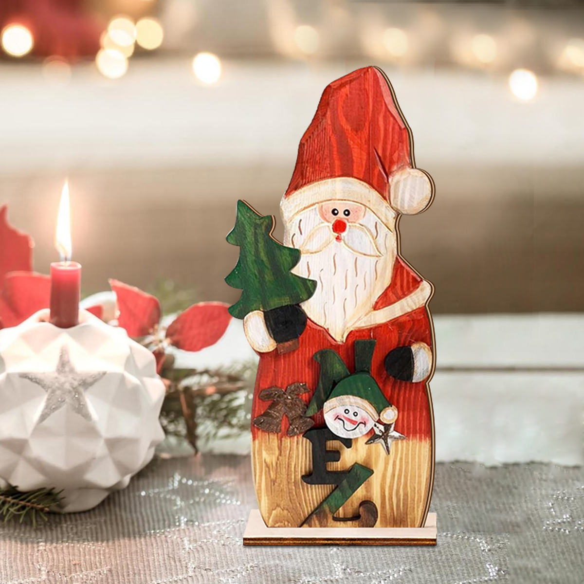 Hand Painted Wooden Santa Claus Ornament, Christmas Tree, Elf Design, Festive Home Decoration