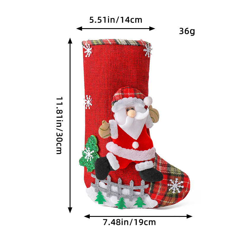 Linen Christmas Gift Stockings, 3D Santa Claus Elk Knitted Hanging, Decorative Stocking Candy Bag for Christmas Party