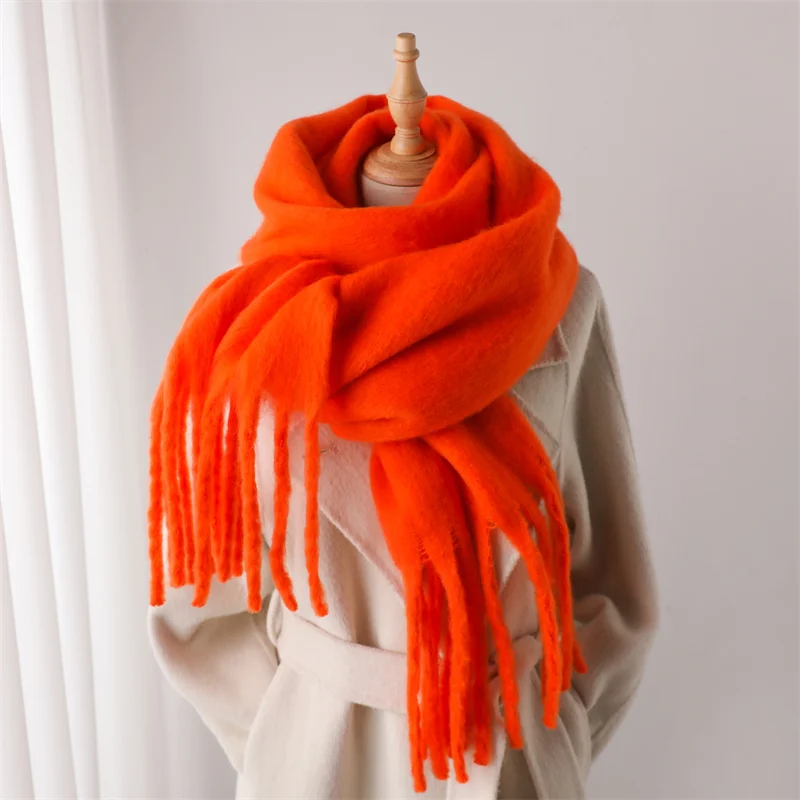 Cashmere Winter Scarf for Women, Soft Thick Blanket Shawl with Tassels