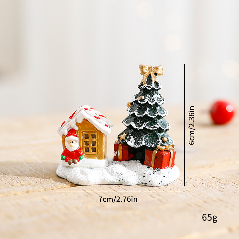 Winter Village Scene with Christmas Snowman Tree Elk Ornaments, Small House Desktop Display