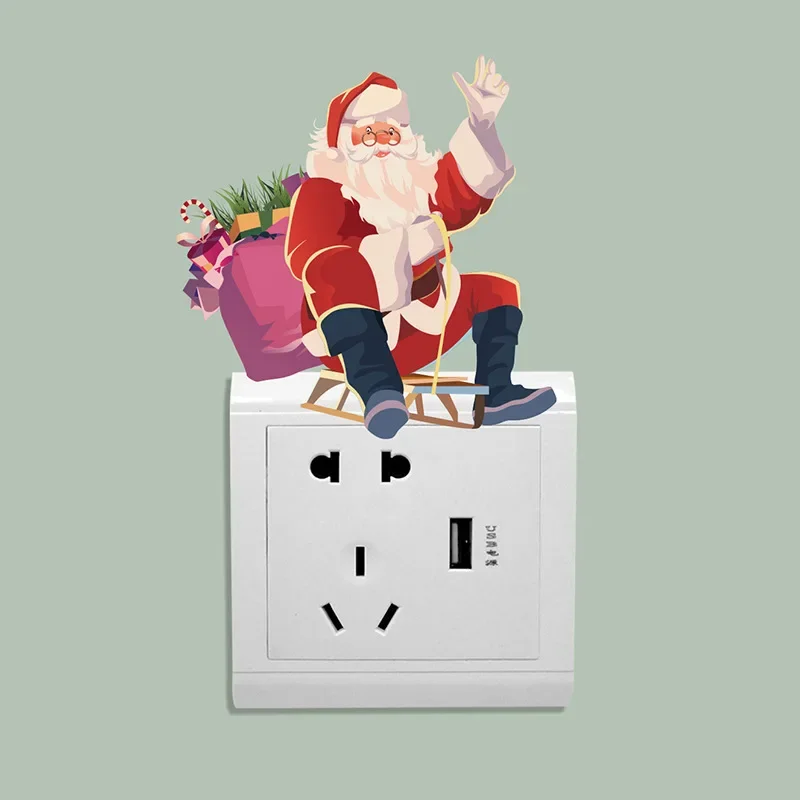 Decorative Removable Wall Stickers, Xmas Wall Switch Stickers, New Year Christmas Decoration