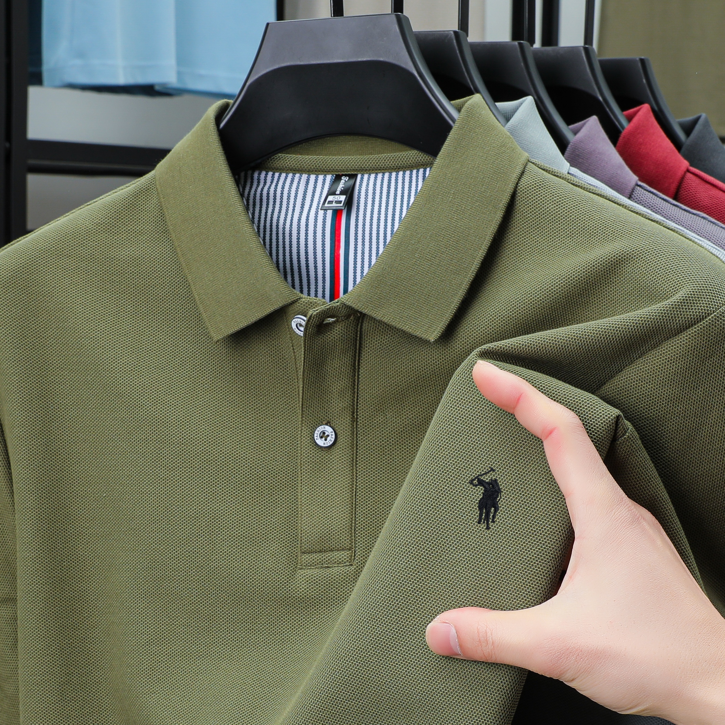 Men's Cotton Polo Shirt with Embroidery Breathable Business Casual Summer Fit