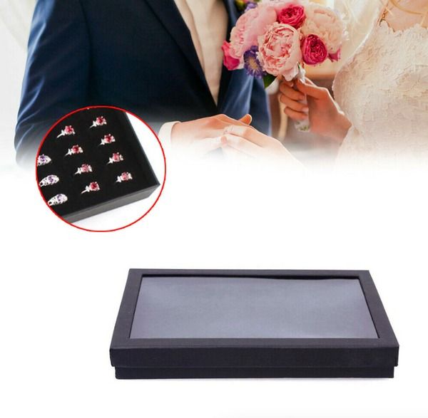 100-Slot Jewelry Ring Display, Organizer Tray Holder for Earrings, Dust-Proof Storage Box, Velvet Li