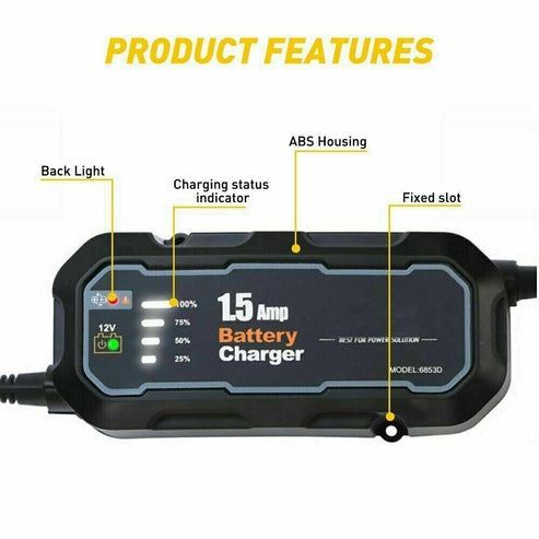 Automatic Smart Battery Charger, Car Auto Trickle Maintainer, Multi-Protection Features