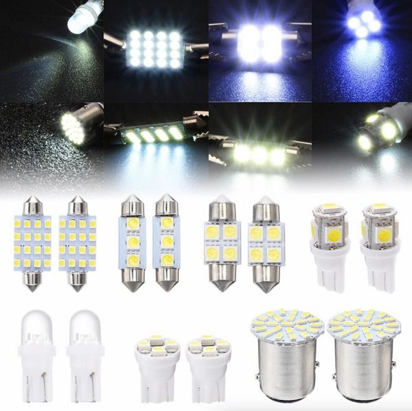 LED Interior Car Accessories Kit, Map Dome License Plate Lights, White, Plug and Play Installation