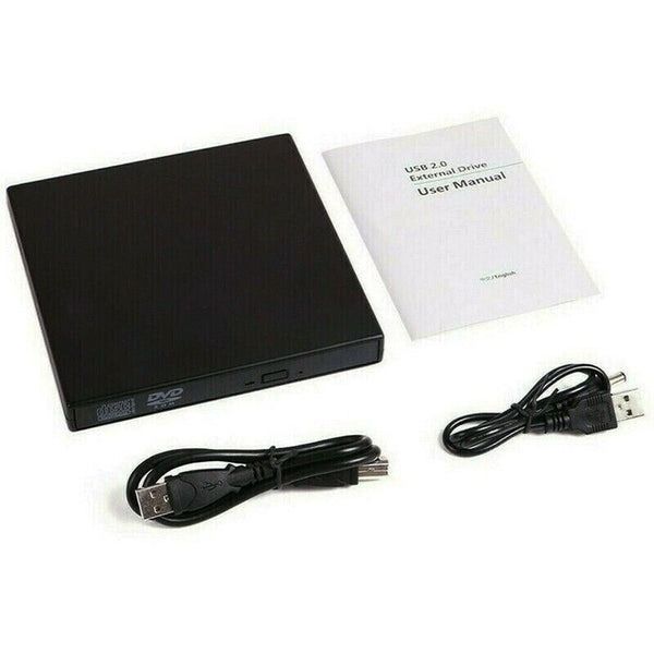 External Slim CD DVD RW Drive, USB Writer, Burner, Black, for Laptop PC