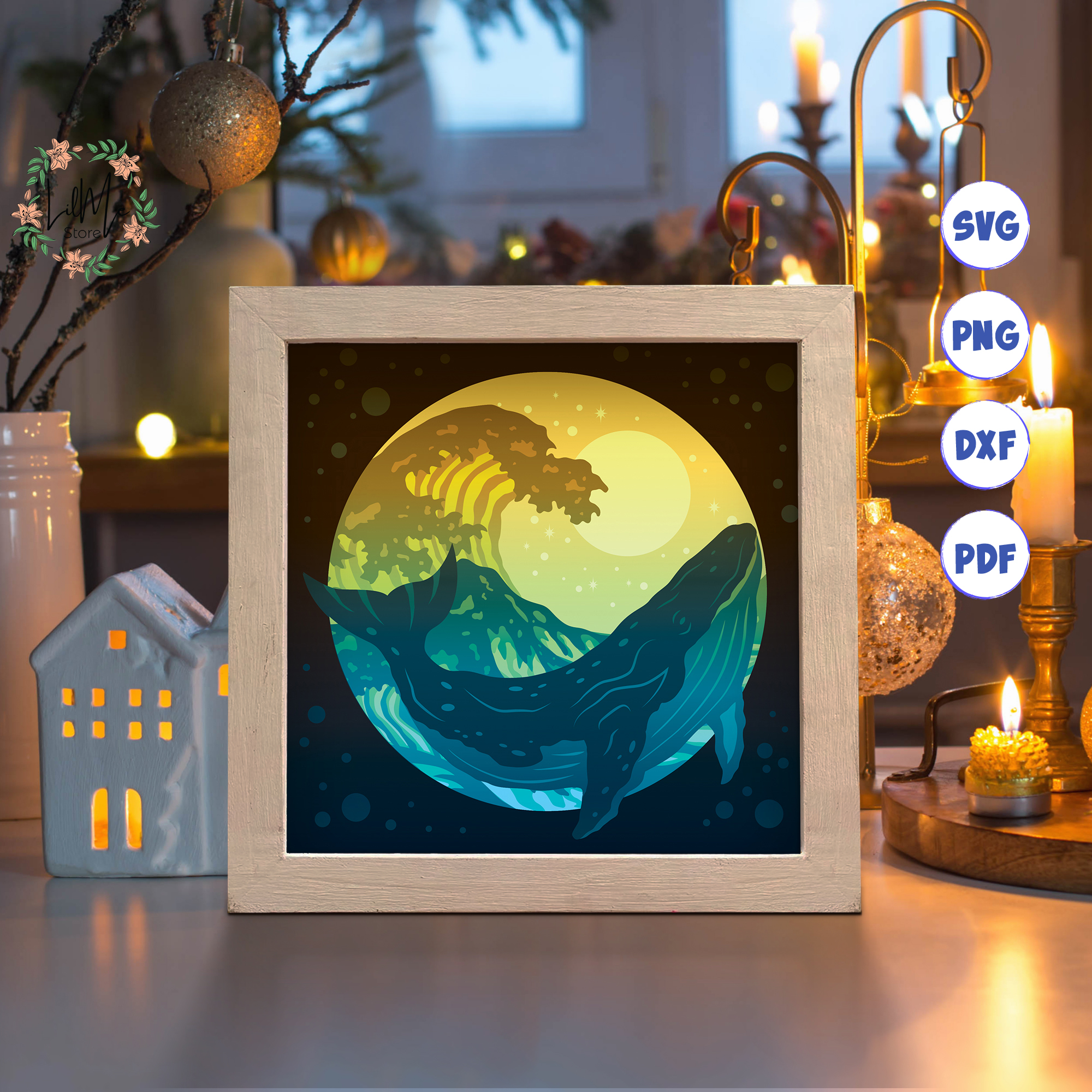 Whale 4 Paper Cut Light Box Template, 3D Shadow Box SVG File - Inspire ...