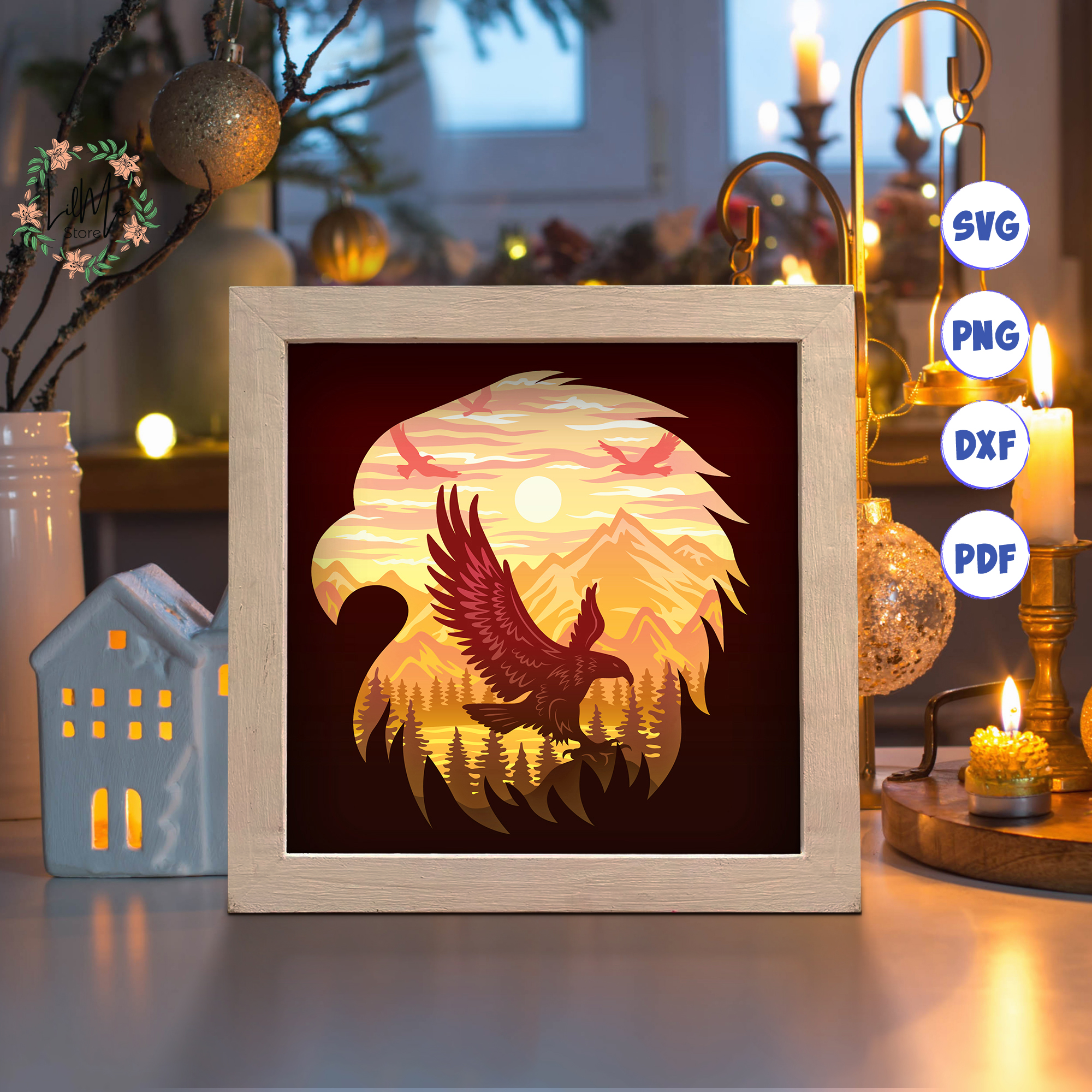 Eagle Paper Cut Light Box Template, 3D Shadow Box SVG Files, | Inspire ...