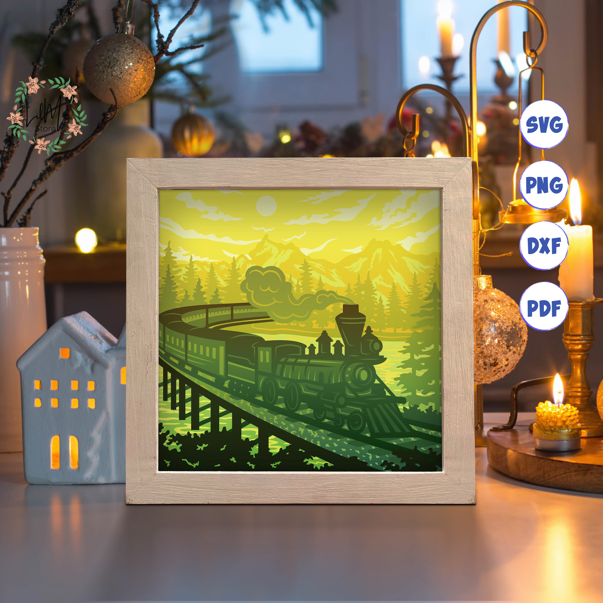 Old Train 2 Paper Cut Light Box Template, 3D Shadow Box SVG | Inspire ...
