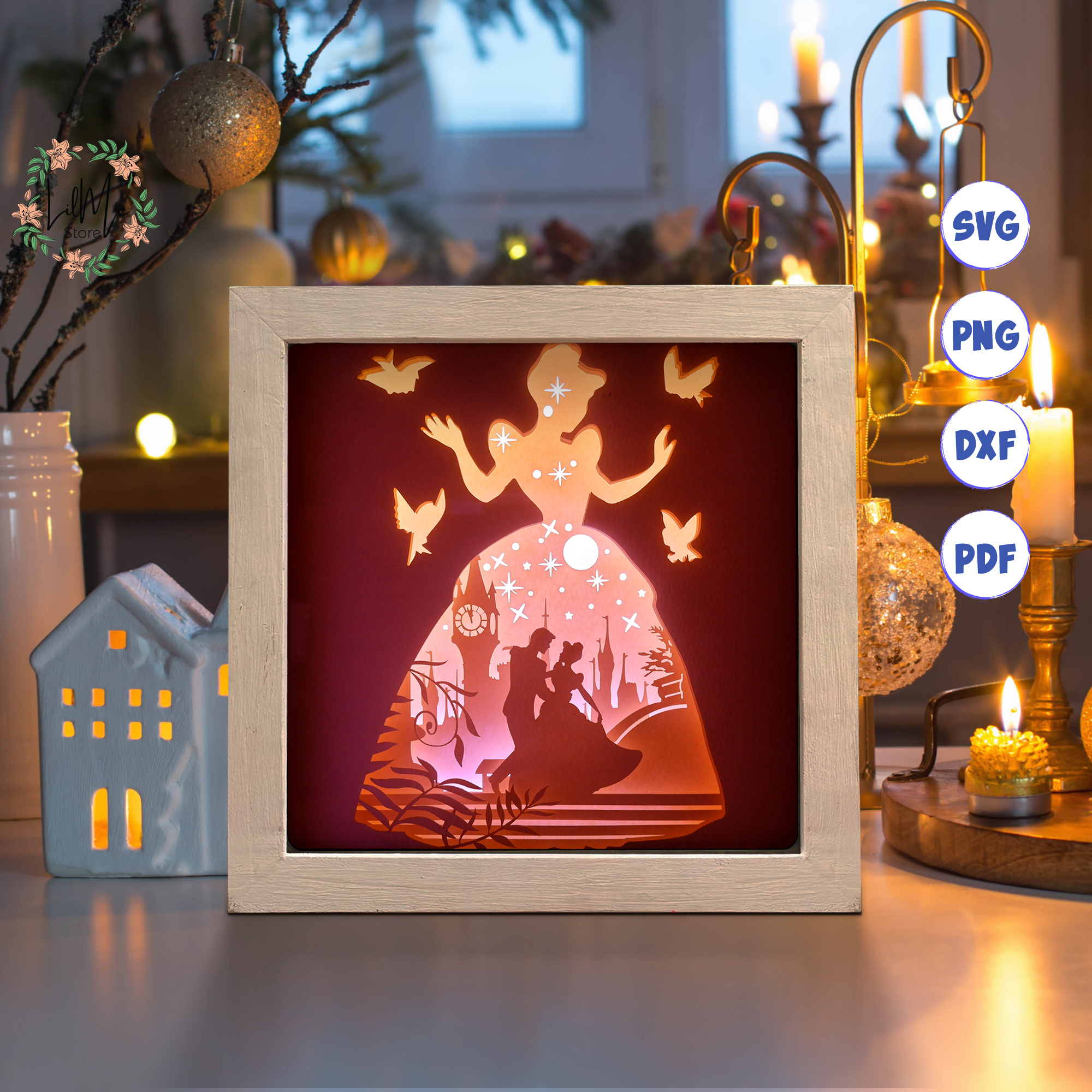 Princess 4 Square Paper Cut Light Box Template, 3D Shadow Bo | Inspire ...