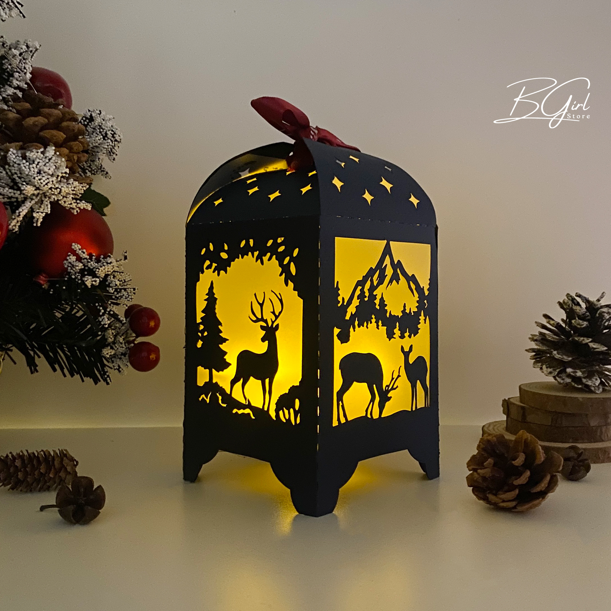 Deer paper cut lantern light box template, svg template Cric | Inspire ...