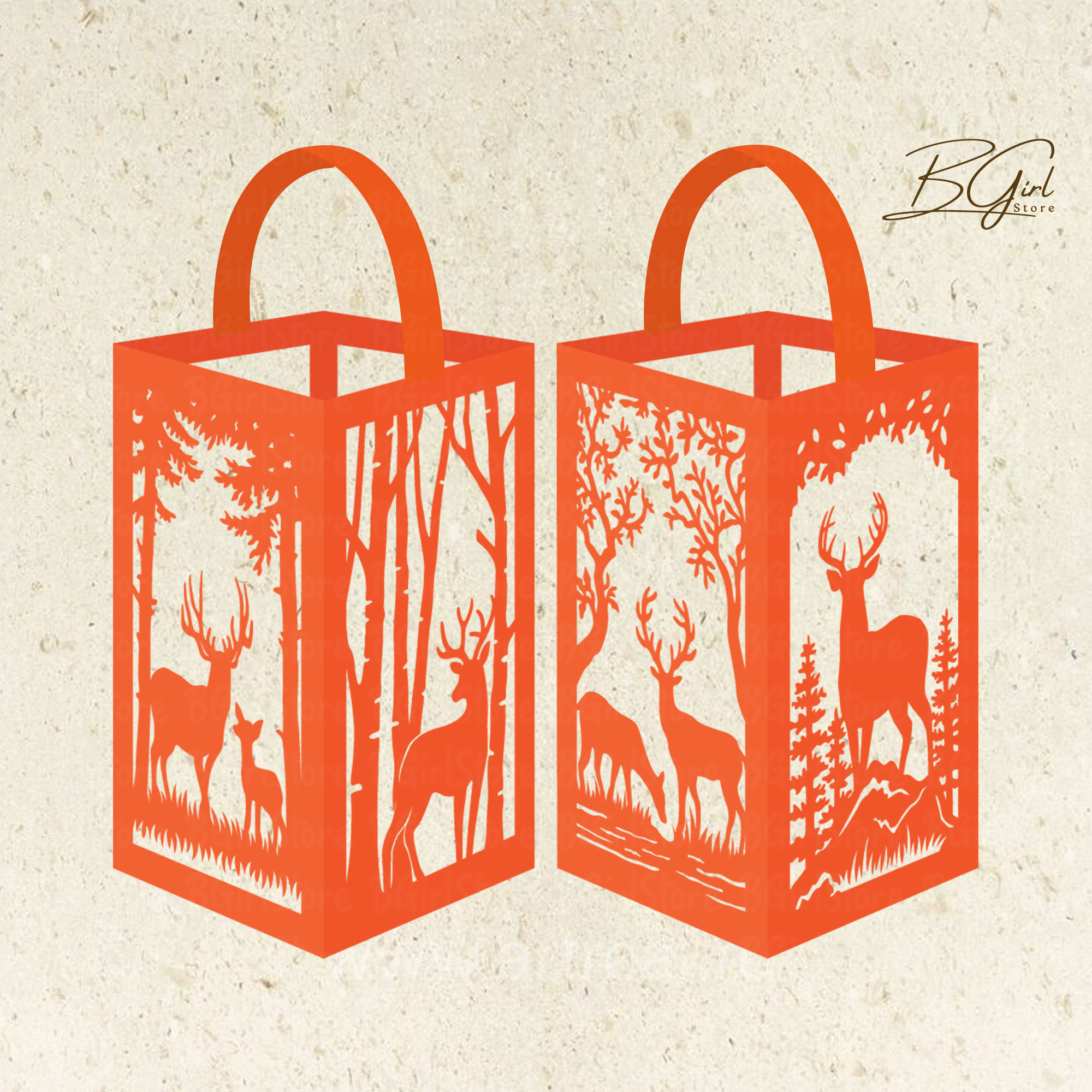 Deer paper cut lantern light box template, 3D lantern paper | Inspire ...