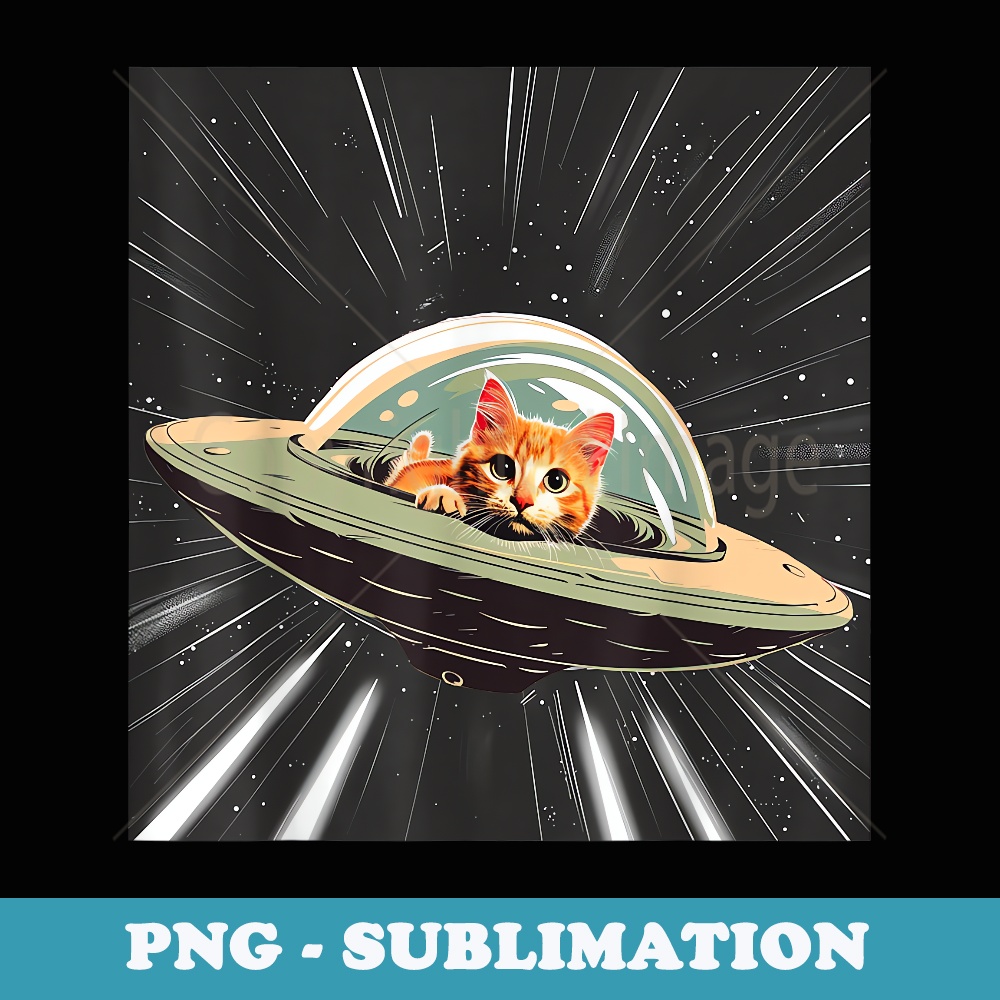 Funny Cute Space Cosmic Cat in UFO Flying Saucer - Retro PNG | Inspire ...