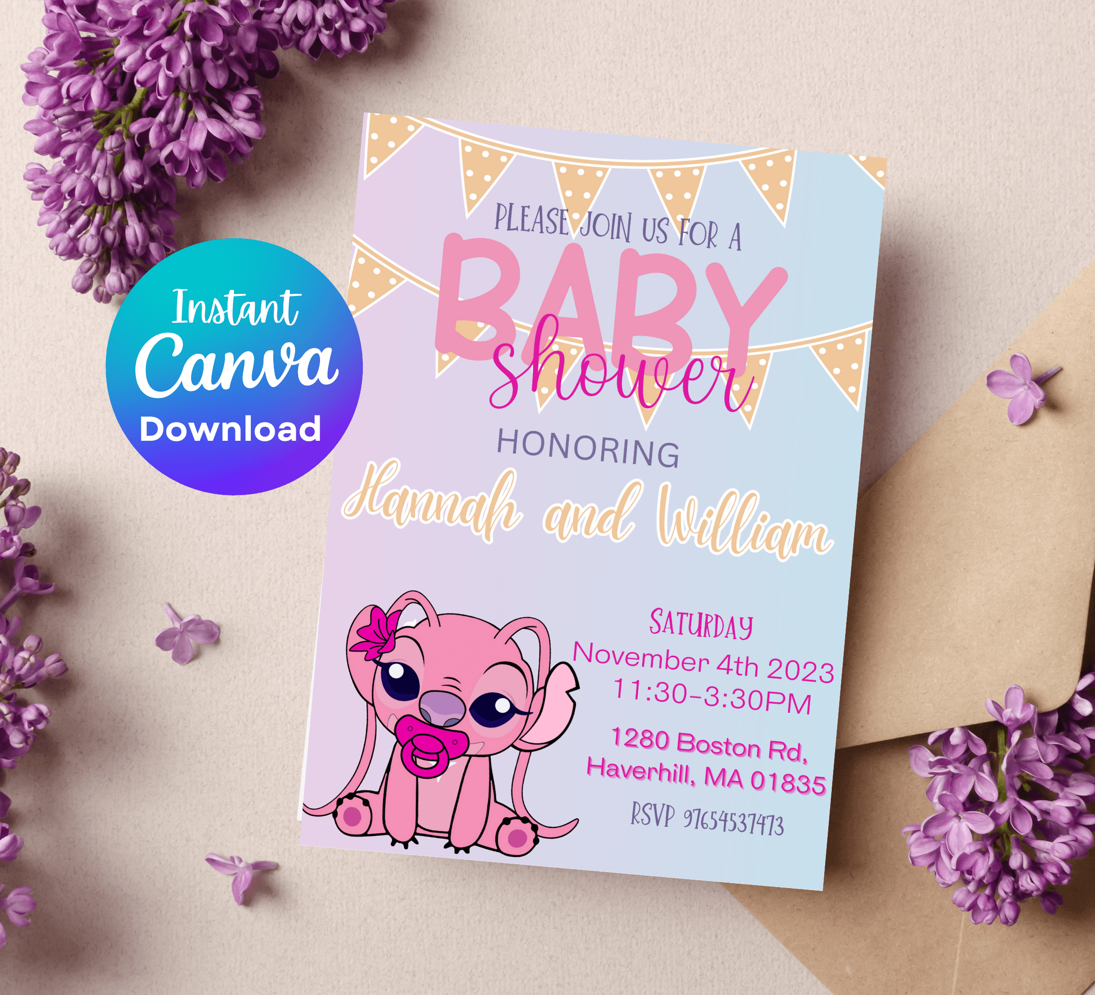 Pink Stitch Baby Shower Invitation | Custom Digital Invite | Inspire Uplift